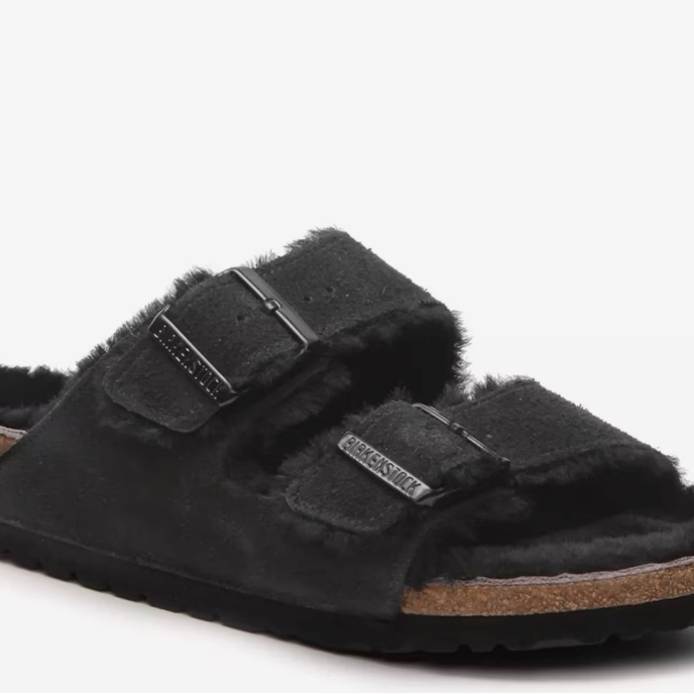 Birkenstock Black Fuzzy Slide Sandals